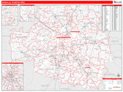 Nashville-Davidson-Murfreesboro-Franklin Metro Area Wall Map Red Line Style